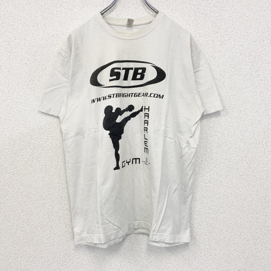 古着 used　SOL‘S　半袖プリントTシャツ　格闘技　キックボクシング　カジュアルデザイン　クルーネック　レトロ　白　Lサイズ