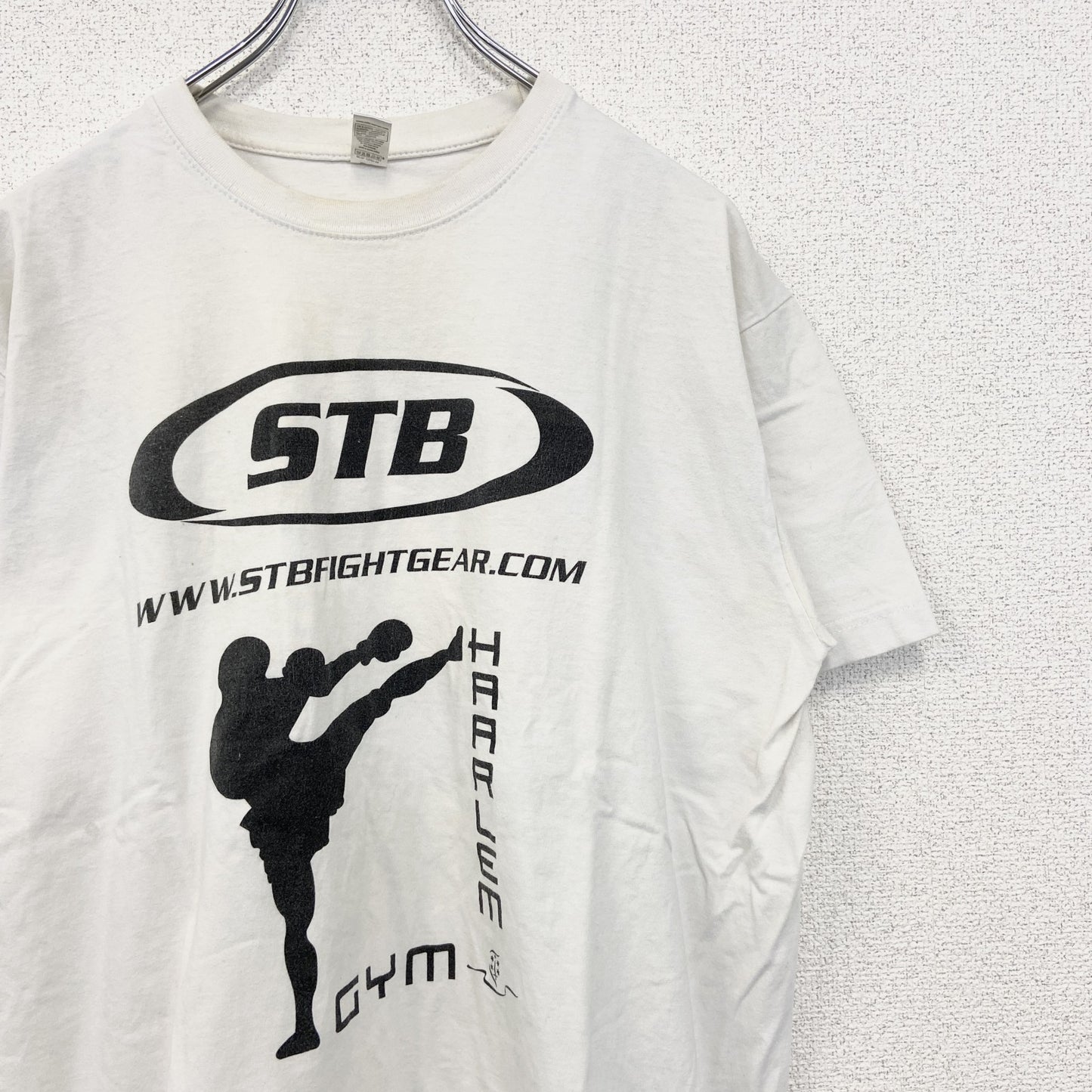 古着 used　SOL‘S　半袖プリントTシャツ　格闘技　キックボクシング　カジュアルデザイン　クルーネック　レトロ　白　Lサイズ
