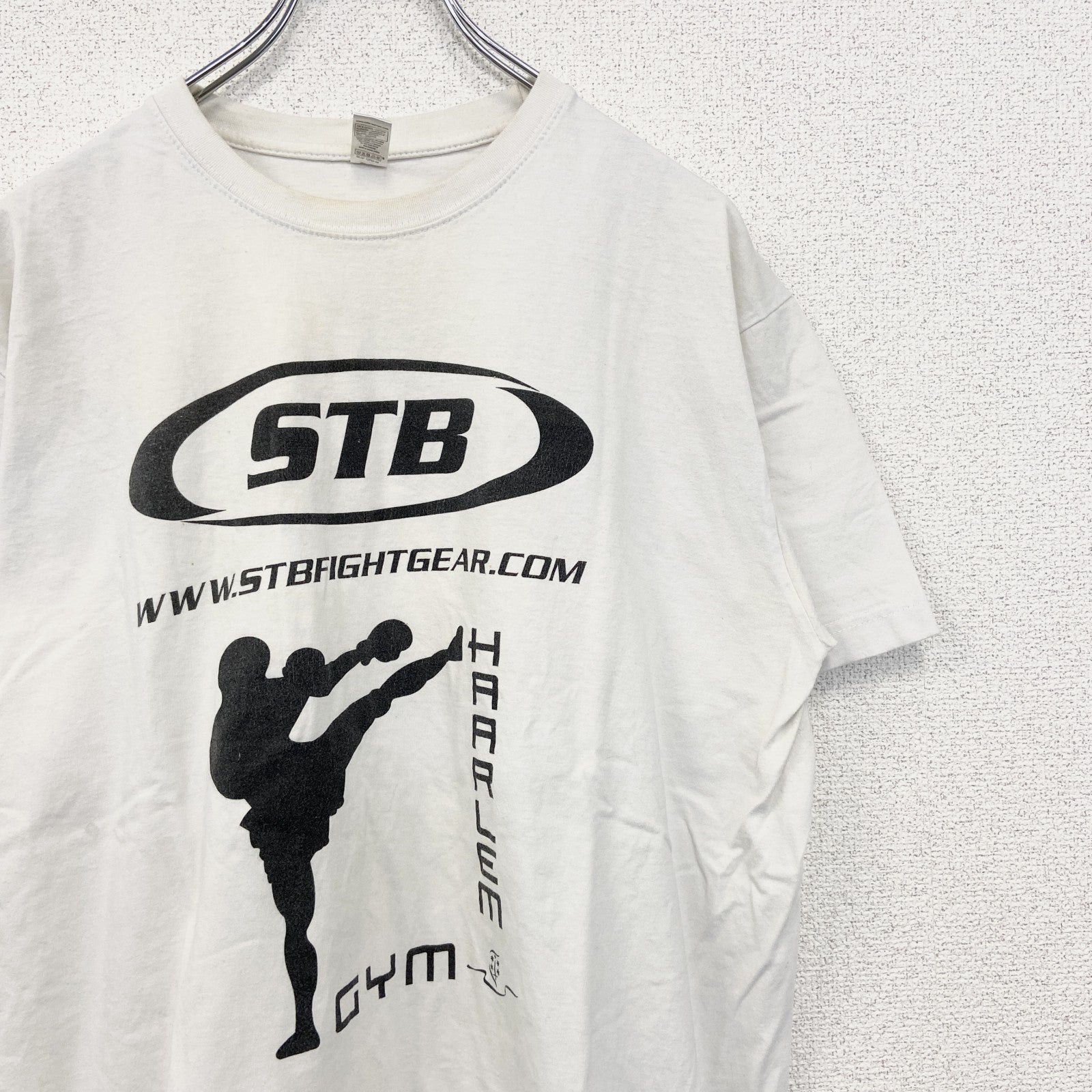 古着 used　SOL‘S　半袖プリントTシャツ　格闘技　キックボクシング　カジュアルデザイン　クルーネック　レトロ　白　Lサイズ