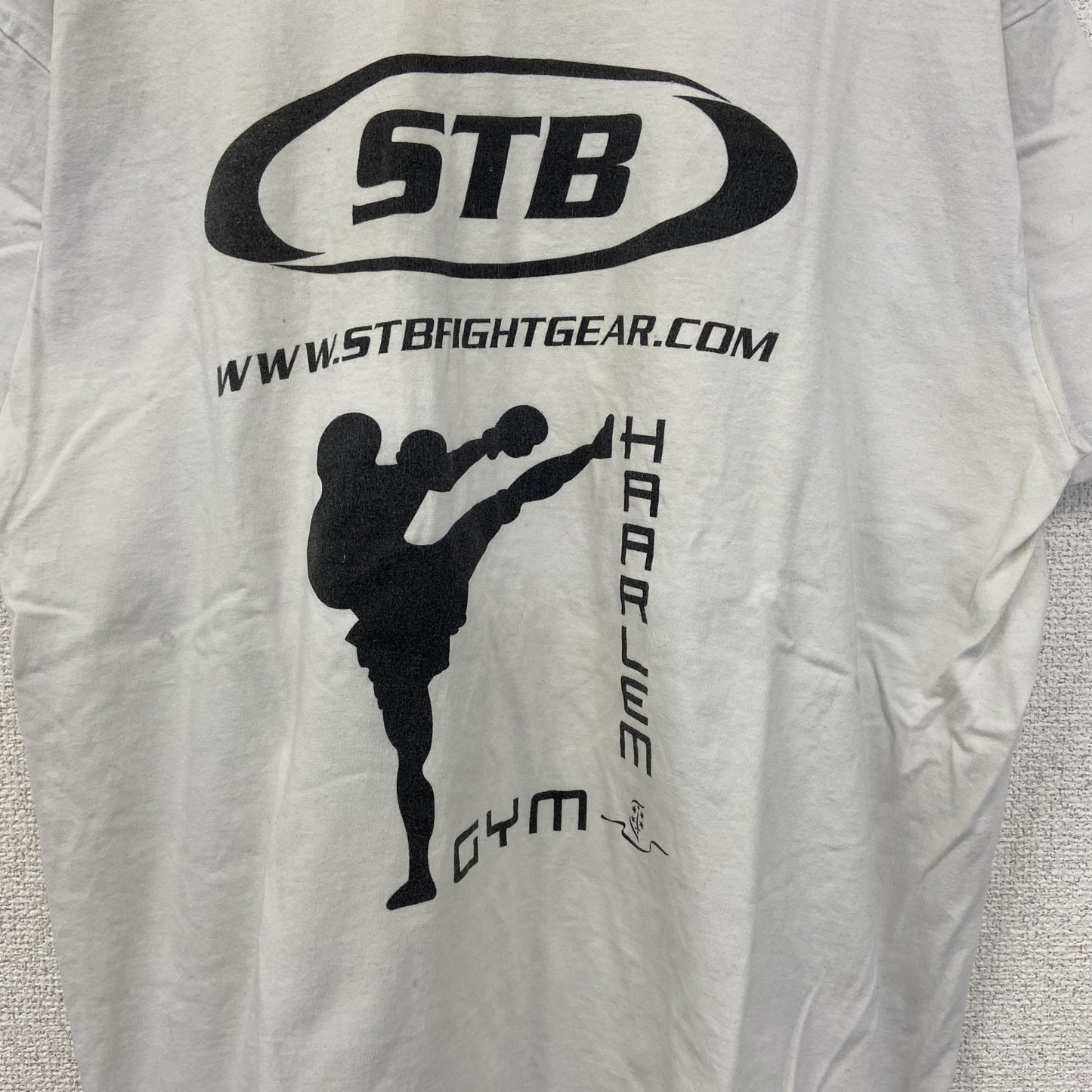 古着 used　SOL‘S　半袖プリントTシャツ　格闘技　キックボクシング　カジュアルデザイン　クルーネック　レトロ　白　Lサイズ