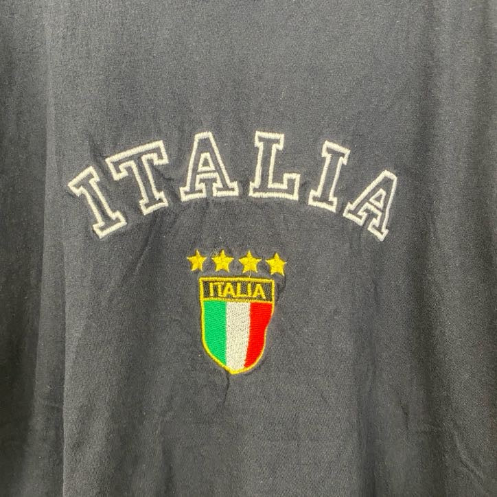 古着 used　半袖刺Tシャツ　ITALIA　イタリア　国旗　クルーネック　レトロデザイン　紺　ネイビー　Lサイズ