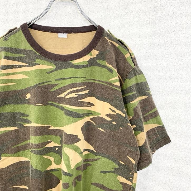 古着 used　半袖プリントTシャツ　迷彩柄　レトロデザイン　クルーネック　ミリタリー　カモフラージュ　Lサイズ