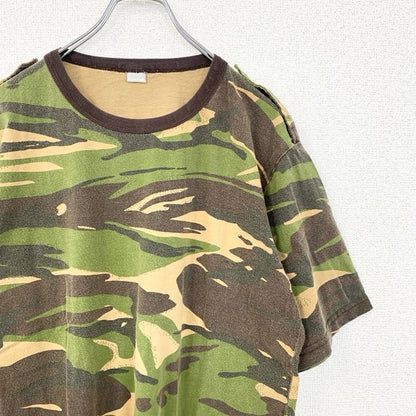 古着 used　半袖プリントTシャツ　迷彩柄　レトロデザイン　クルーネック　ミリタリー　カモフラージュ　Lサイズ