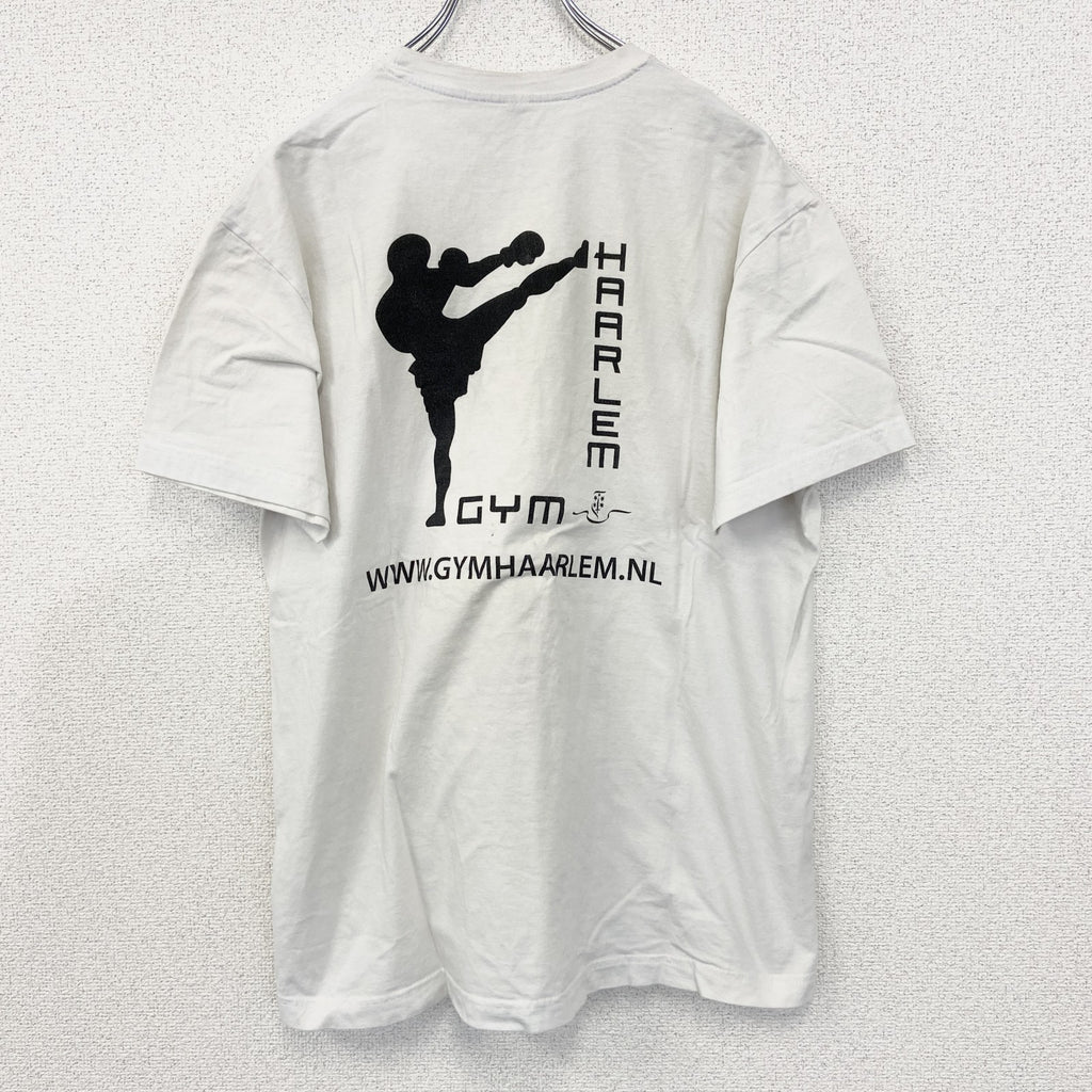 古着 used　SOL‘S　半袖プリントTシャツ　格闘技　キックボクシング　カジュアルデザイン　クルーネック　レトロ　白　Lサイズ