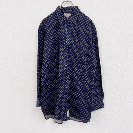 古着 used　～90s　Abercrombie&Fitch　アバクロンビー&フィッチ　プリントネルシャツ　総柄　紺　Lサイズ