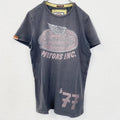 古着 used　SuperDry　極度乾燥　半袖プリントTシャツ　レトロデザイン　クルーネック　灰　グレー　Sサイズ