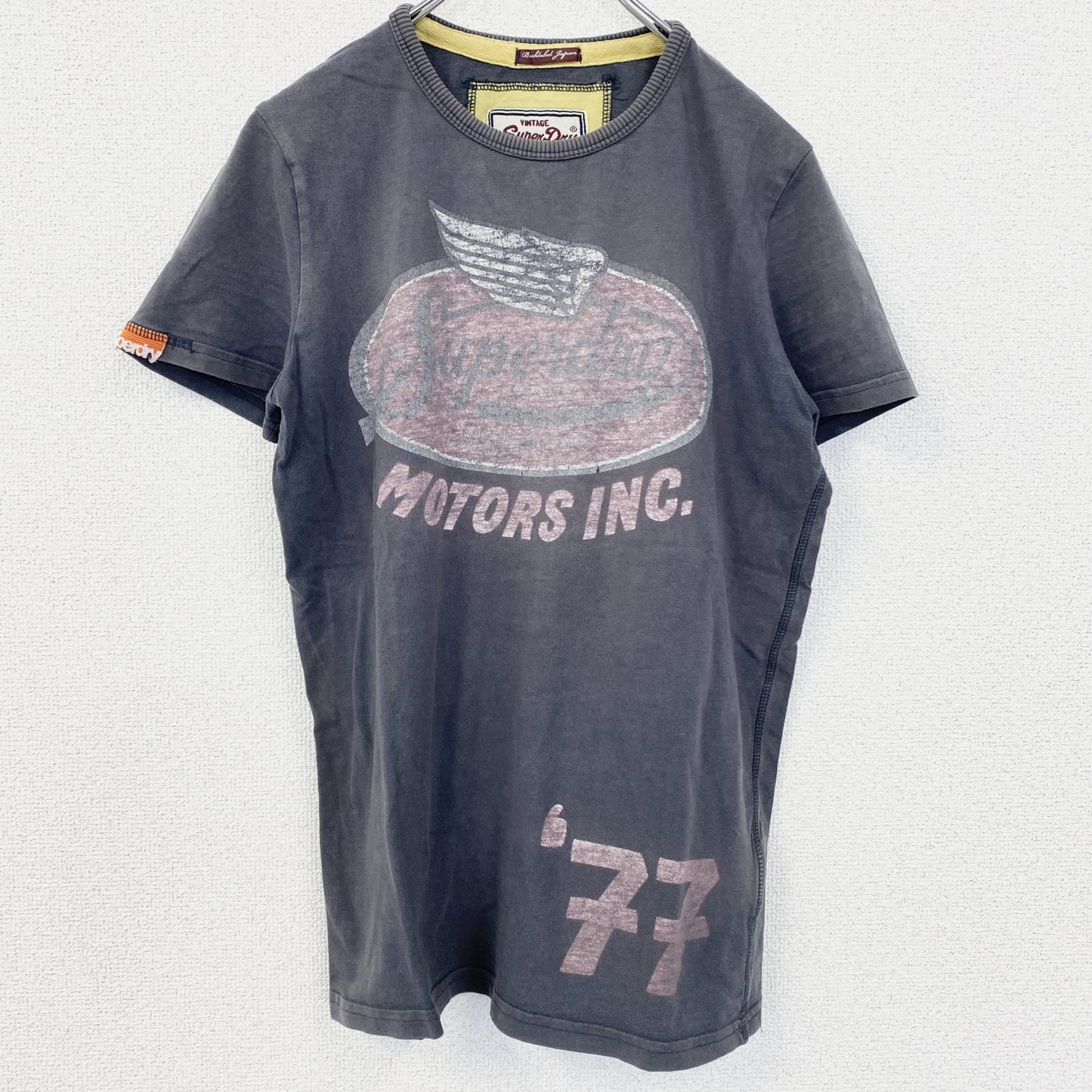古着 used　SuperDry　極度乾燥　半袖プリントTシャツ　レトロデザイン　クルーネック　灰　グレー　Sサイズ