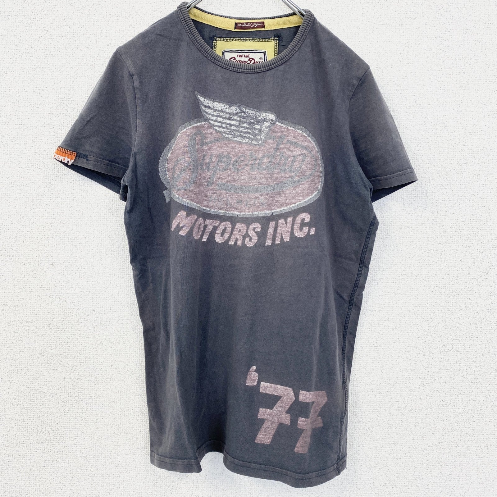 古着 used　SuperDry　極度乾燥　半袖プリントTシャツ　レトロデザイン　クルーネック　灰　グレー　Sサイズ