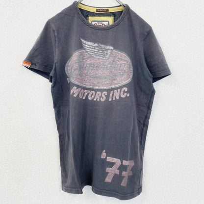 古着 used　SuperDry　極度乾燥　半袖プリントTシャツ　レトロデザイン　クルーネック　灰　グレー　Sサイズ