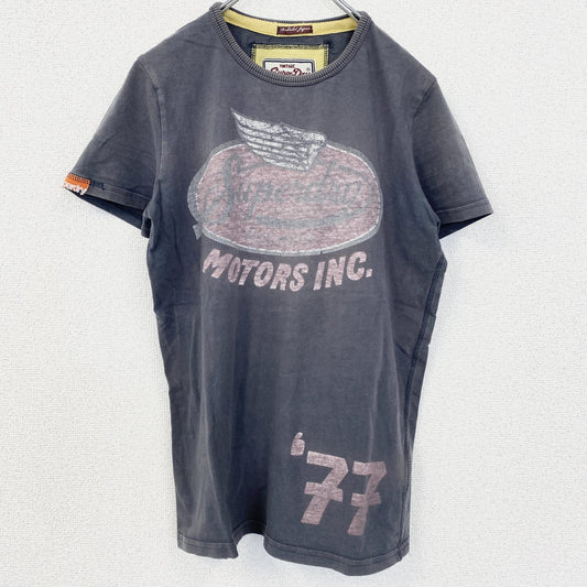古着 used　SuperDry　極度乾燥　半袖プリントTシャツ　レトロデザイン　クルーネック　灰　グレー　Sサイズ