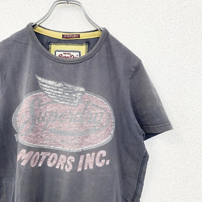 古着 used　SuperDry　極度乾燥　半袖プリントTシャツ　レトロデザイン　クルーネック　灰　グレー　Sサイズ