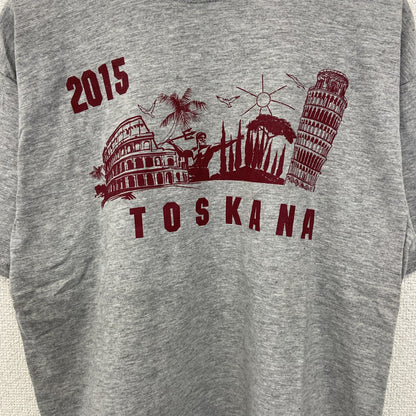 古着 used　sg　半袖プリントTシャツ　TOSKANA　2015　カジュアルデザイン　クルーネック　レトロ　グレー　Sサイズ