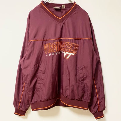 古着 used RED OAK　長袖刺繍ナイロンプルオーバー　ウインドブレーカー　VIRGINIA TECH　ボルドー　Mサイズ
