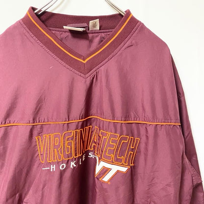 古着 used RED OAK　長袖刺繍ナイロンプルオーバー　ウインドブレーカー　VIRGINIA TECH　ボルドー　Mサイズ