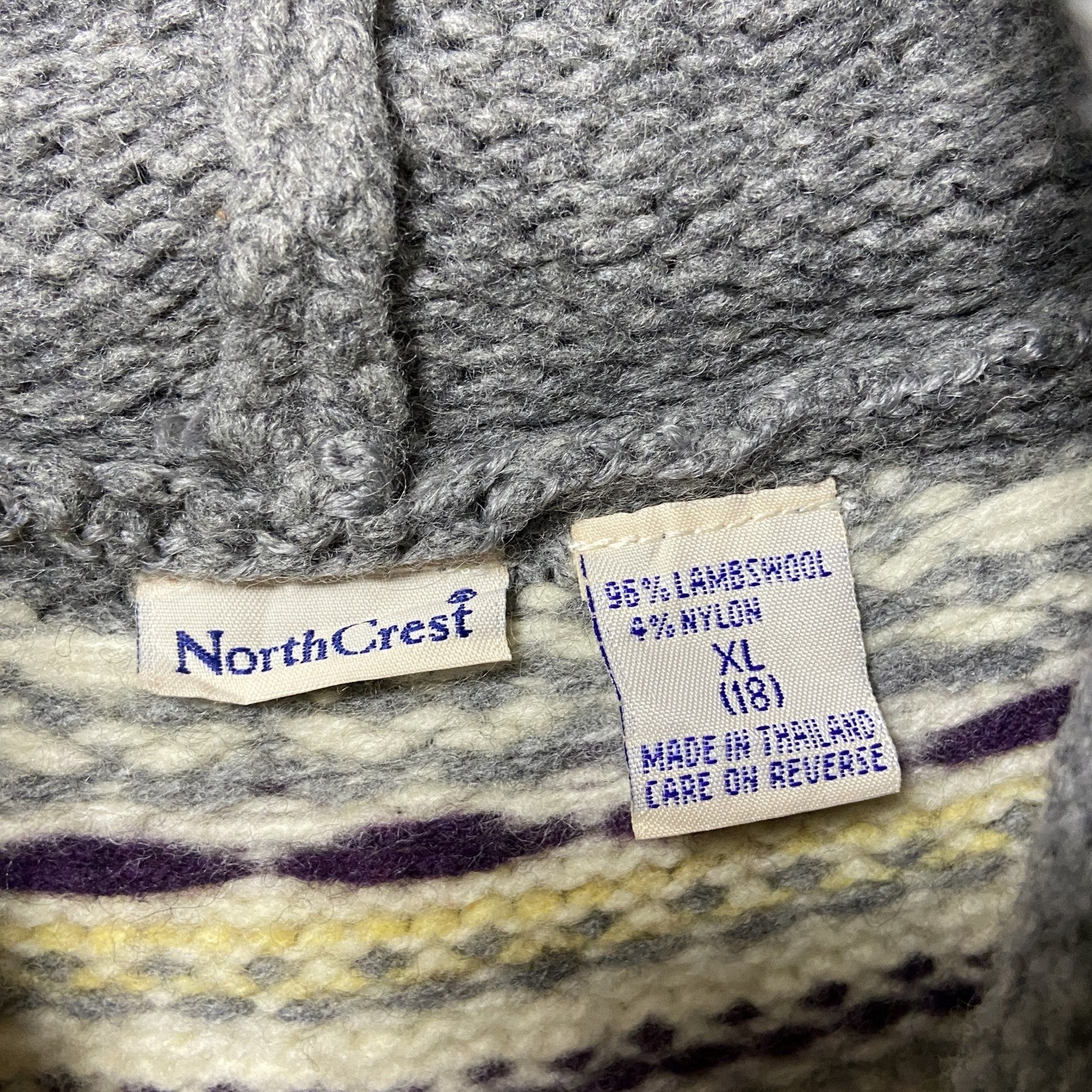 ～90s　North Crest　長袖ニットパーカー　セーター　求心　ノルディック柄　フード　グレー　秋冬服