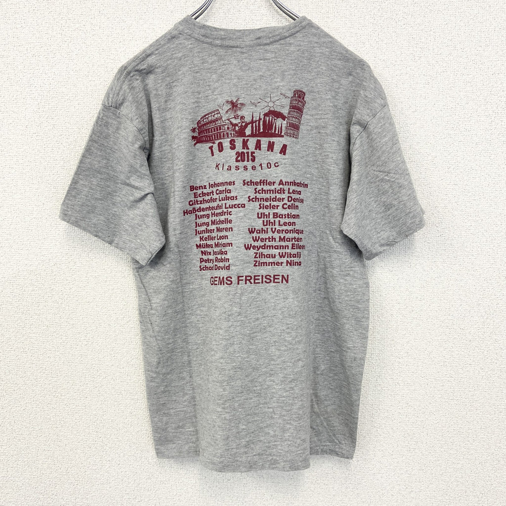古着 used　sg　半袖プリントTシャツ　TOSKANA　2015　カジュアルデザイン　クルーネック　レトロ　グレー　Sサイズ