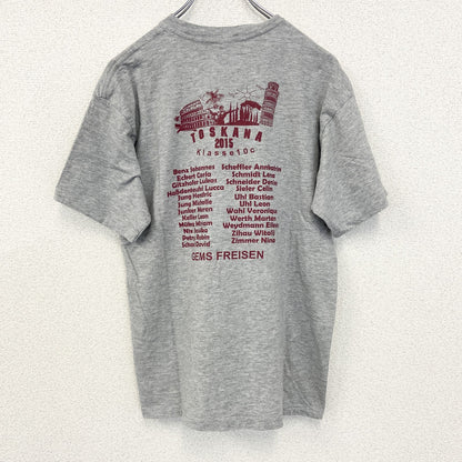 古着 used　sg　半袖プリントTシャツ　TOSKANA　2015　カジュアルデザイン　クルーネック　レトロ　グレー　Sサイズ