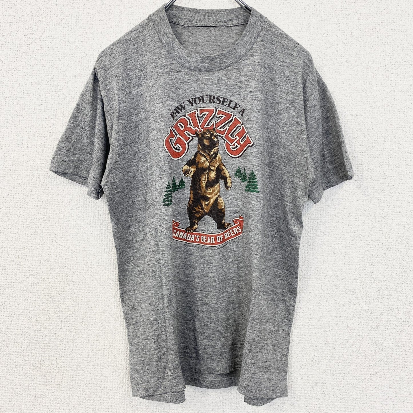 古着 used　ヴィンテージ　半袖プリントTシャツ　クルーネック　レトロ　1990s　シングルステッチ　熊　GRIZZLY　グレー