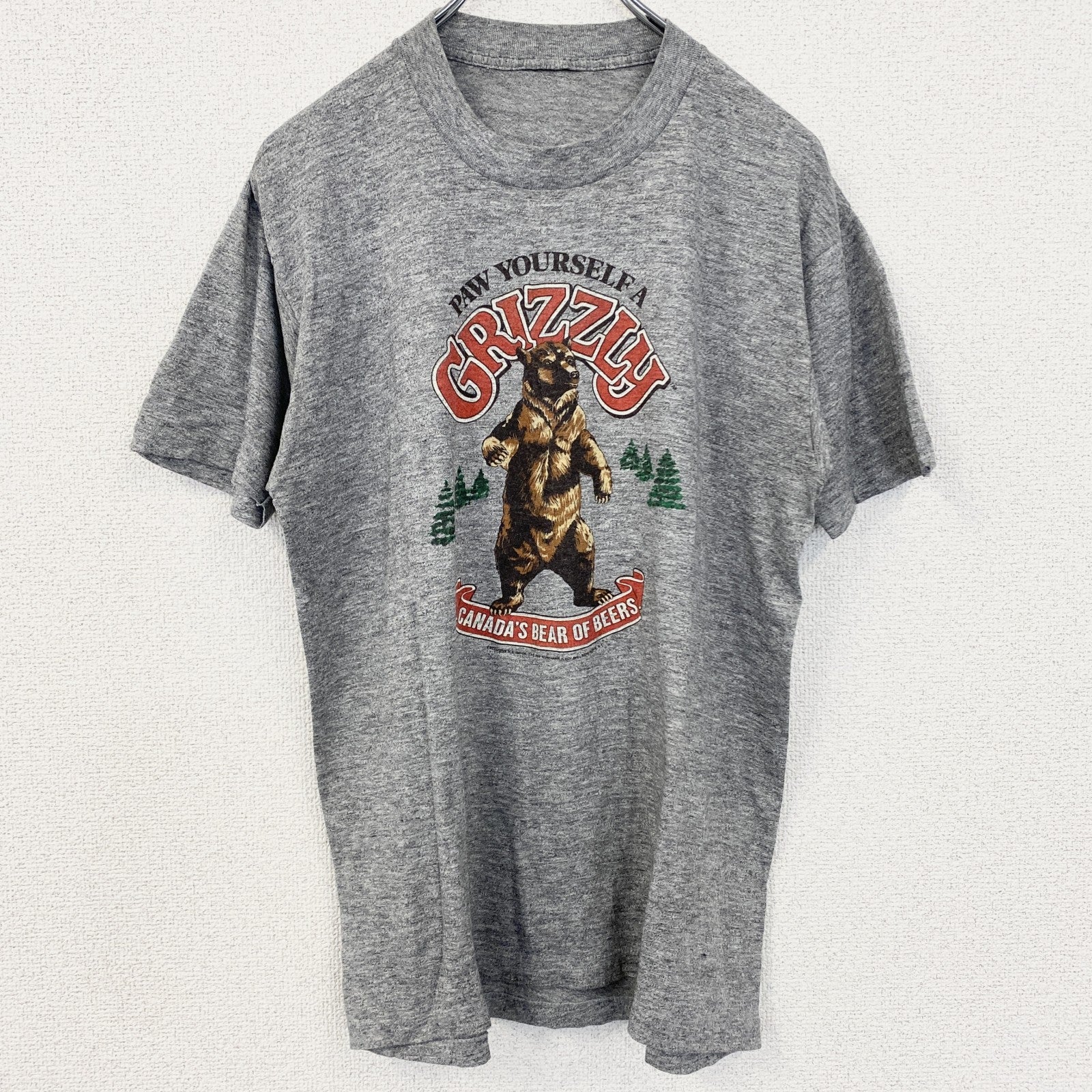 古着 used　ヴィンテージ　半袖プリントTシャツ　クルーネック　レトロ　1990s　シングルステッチ　熊　GRIZZLY　グレー
