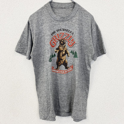 古着 used　ヴィンテージ　半袖プリントTシャツ　クルーネック　レトロ　1990s　シングルステッチ　熊　GRIZZLY　グレー