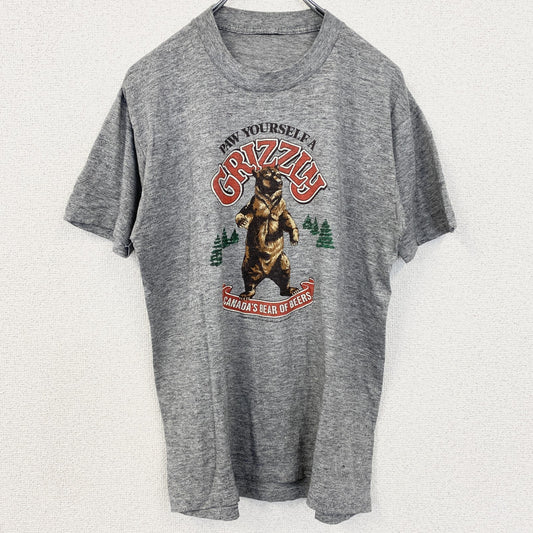 古着 used　ヴィンテージ　半袖プリントTシャツ　クルーネック　レトロ　1990s　シングルステッチ　熊　GRIZZLY　グレー