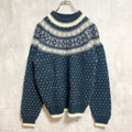 ～90s　FORRESTEL　長袖ノルディックニット　セーター　レトロデザイン　緑　グリーン　白　秋冬服　Mサイズ