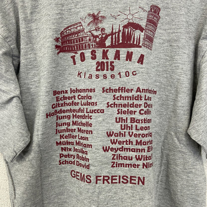 古着 used　sg　半袖プリントTシャツ　TOSKANA　2015　カジュアルデザイン　クルーネック　レトロ　グレー　Sサイズ