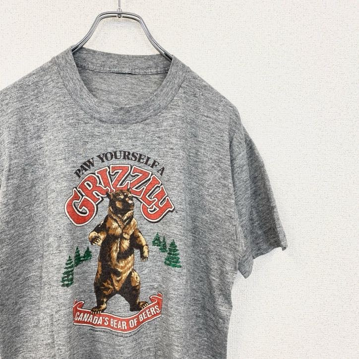 古着 used　ヴィンテージ　半袖プリントTシャツ　クルーネック　レトロ　1990s　シングルステッチ　熊　GRIZZLY　グレー