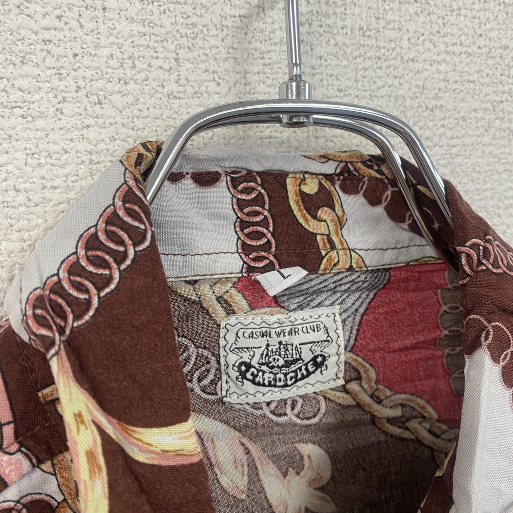 CARDCHE　長袖シャツ　総柄　茶色　ブラウン　Lサイズ
