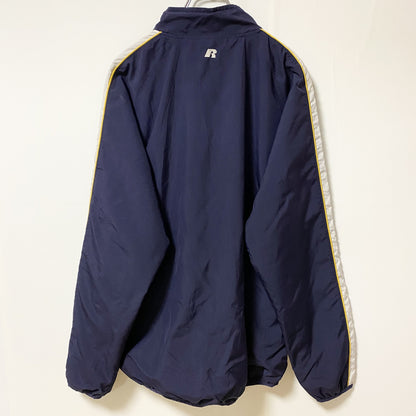 古着 used　RUSSELL ATHLETIC　長袖フルジップナイロンジャケット　刺繍デザイン　ネイビー　紺　Mサイズ