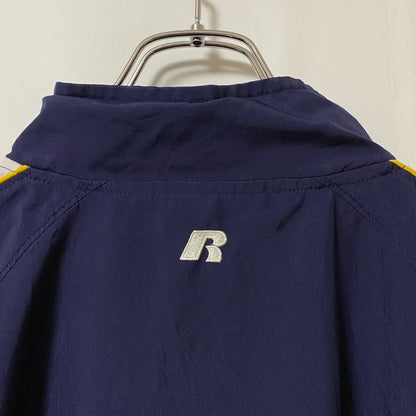 古着 used　RUSSELL ATHLETIC　長袖フルジップナイロンジャケット　刺繍デザイン　ネイビー　紺　Mサイズ