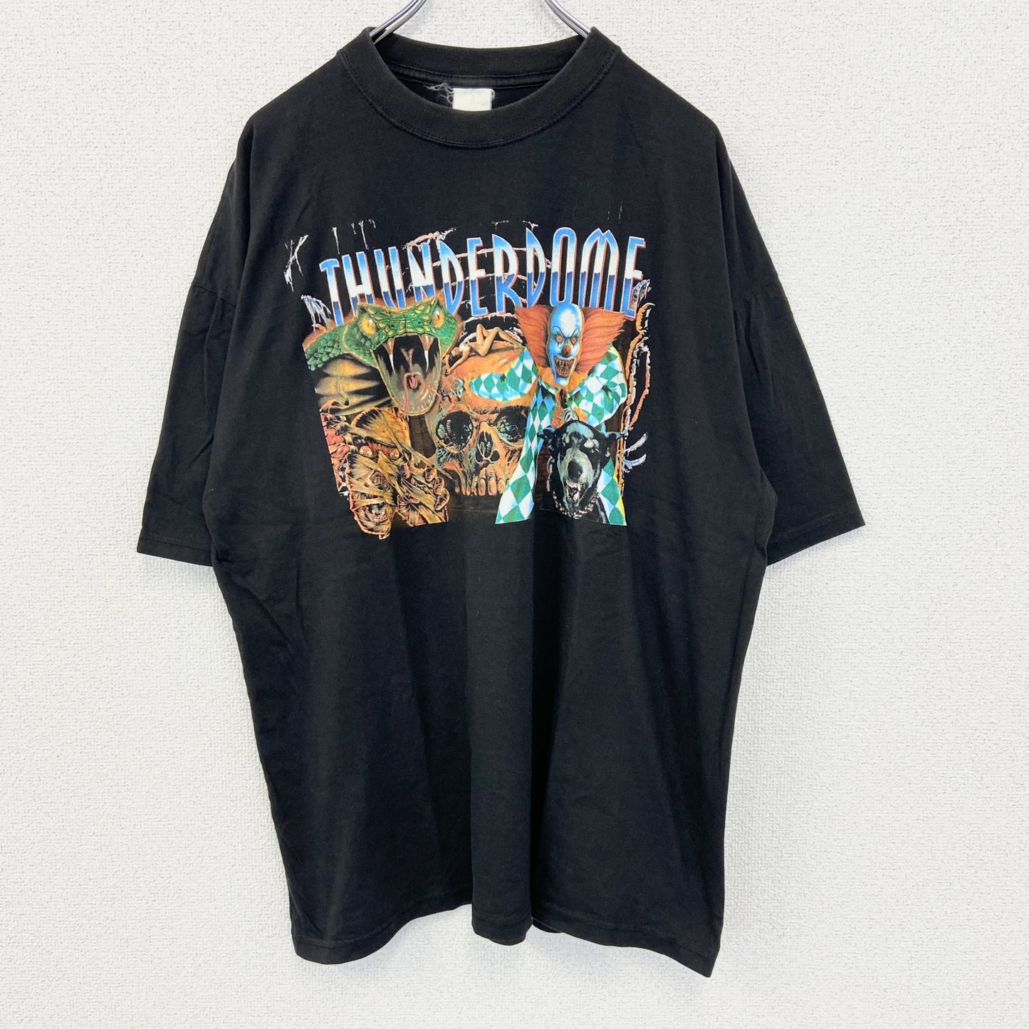 古着 used　ノーブランド　半袖プリントTシャツ　IT　ペニー ワイズ　個性的デザイン　クルーネック　黒　ブラック　Lサイズ