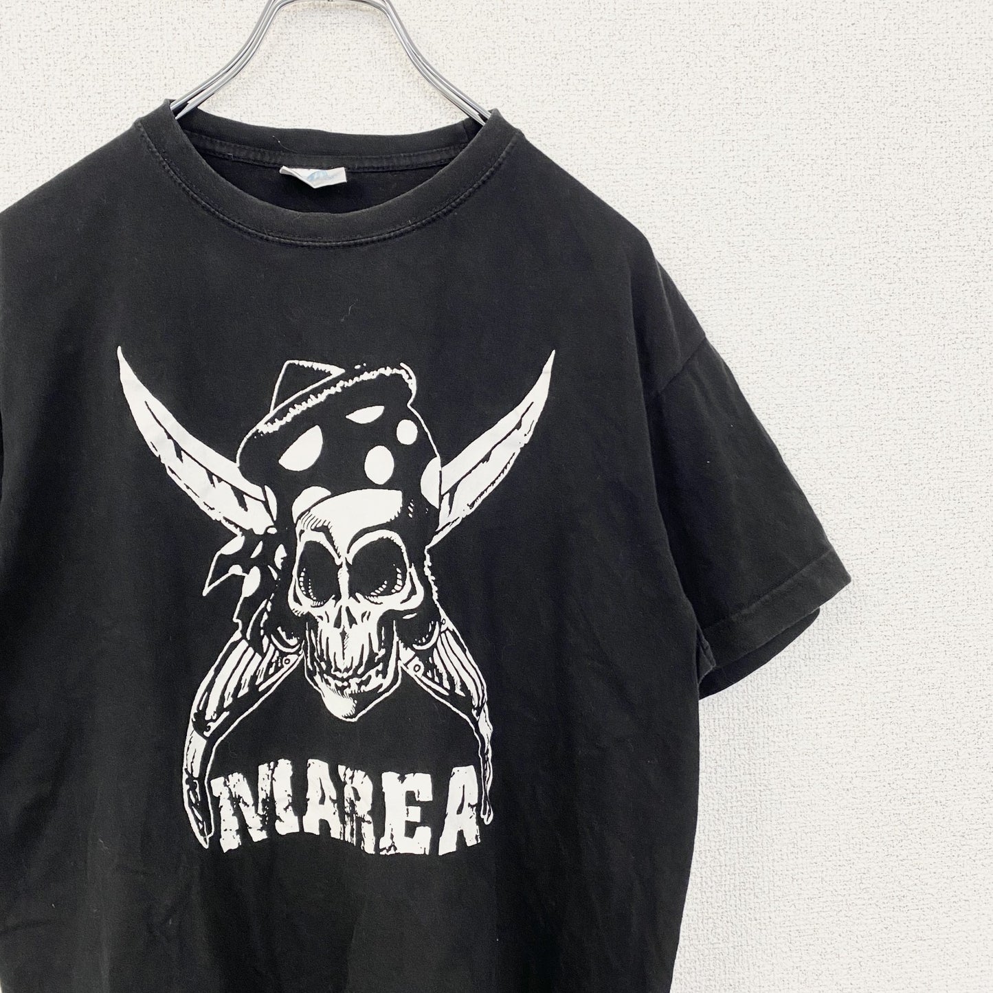 古着 used　JHK　半袖プリントTシャツ　Marea　クルーネック　レトロデザイン　骸骨　スカル　黒　ブラック　Mサイズ