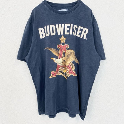 古着 used　BUDWEISER　半袖プリントTシャツ　イーグル　クルーネック　レトロデザイン　紺　ネイビー　XLサイズ
