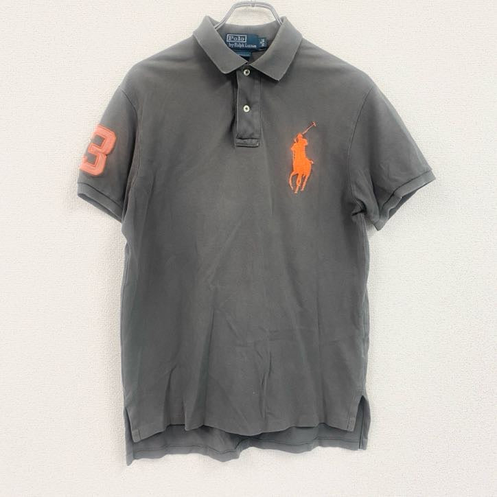 POLO by Ralph Lauren　ラルフローレン　半袖ポロシャツ　ビックポニー　刺繍ロゴ　ワッペン　ダークグレー　Mサイズ