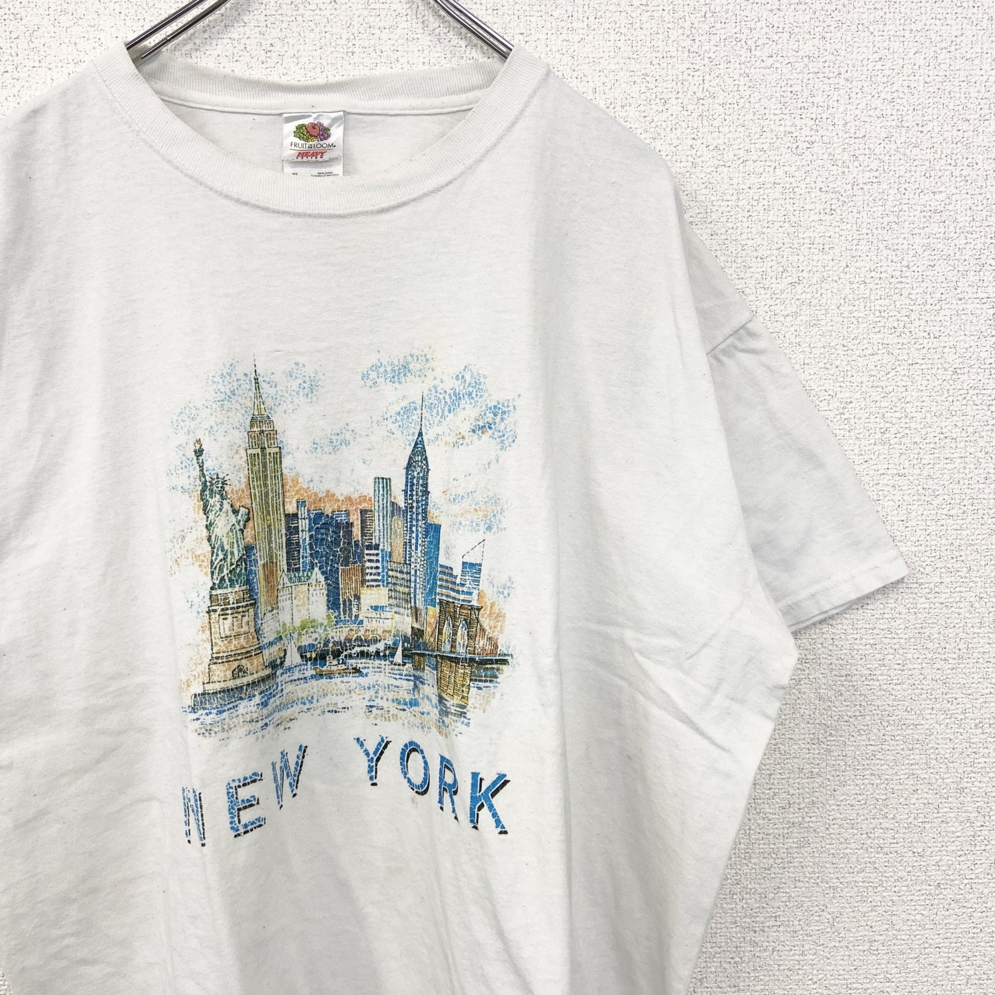 古着 used　FRUIT OF THE LOOM　半袖プリントＴシャツ　ニューヨーク　カジュアル　クルーネック　白　XLサイズ