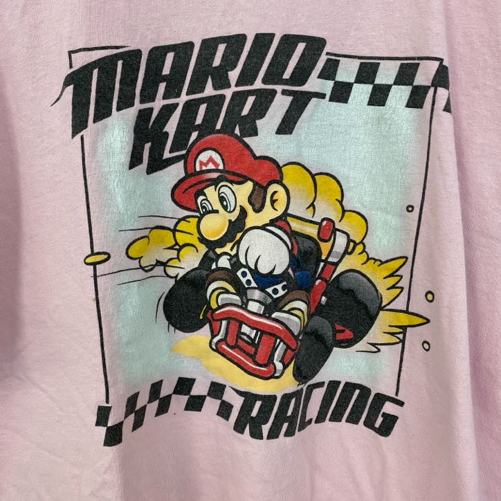 古着 used　半袖ゲームプリントTシャツ　マリオカート　MARIOKART　クルーネック　レトロデザイン　ピンク　Lサイズ