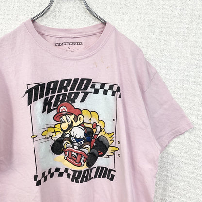 古着 used　半袖ゲームプリントTシャツ　マリオカート　MARIOKART　クルーネック　レトロデザイン　ピンク　Lサイズ