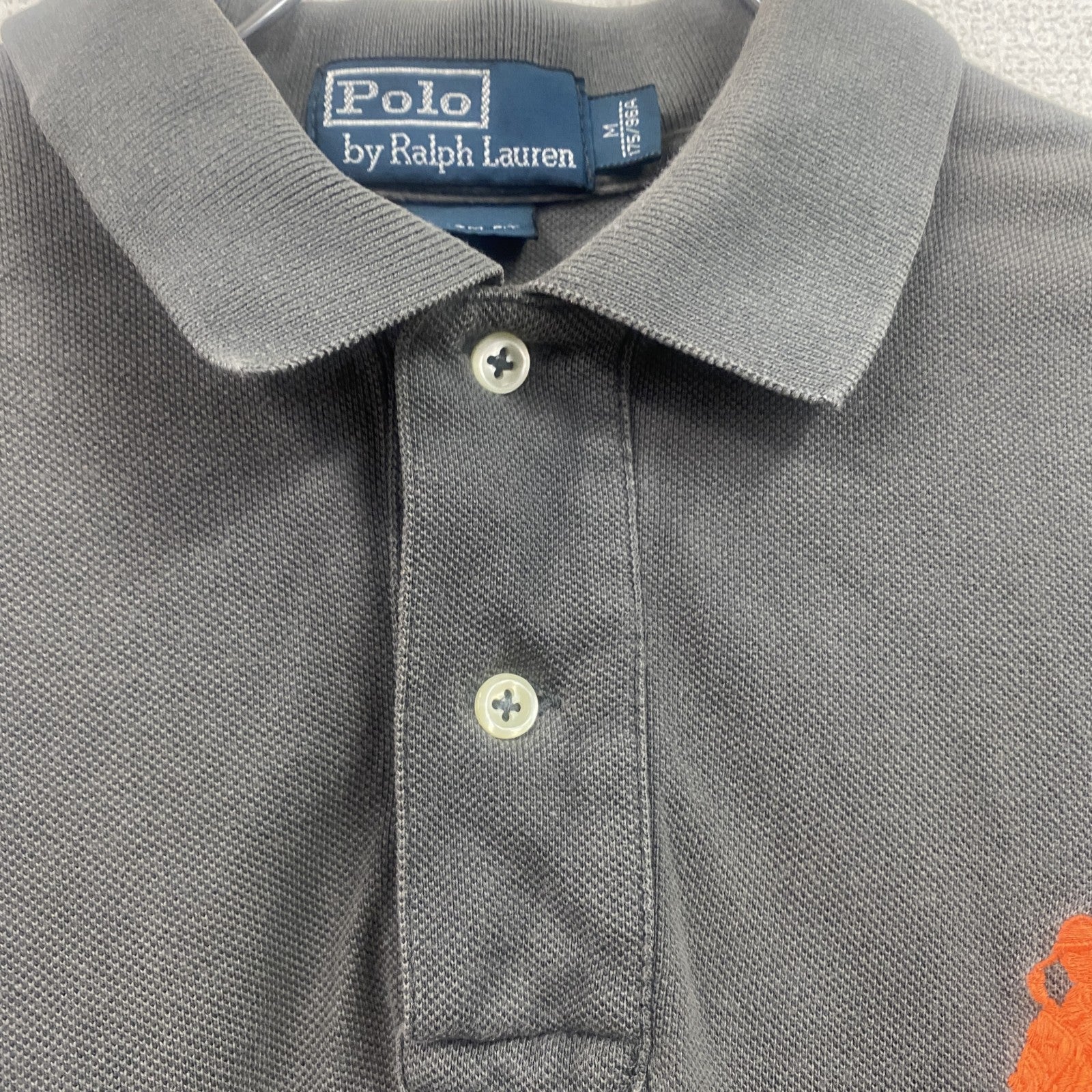 POLO by Ralph Lauren　ラルフローレン　半袖ポロシャツ　ビックポニー　刺繍ロゴ　ワッペン　ダークグレー　Mサイズ