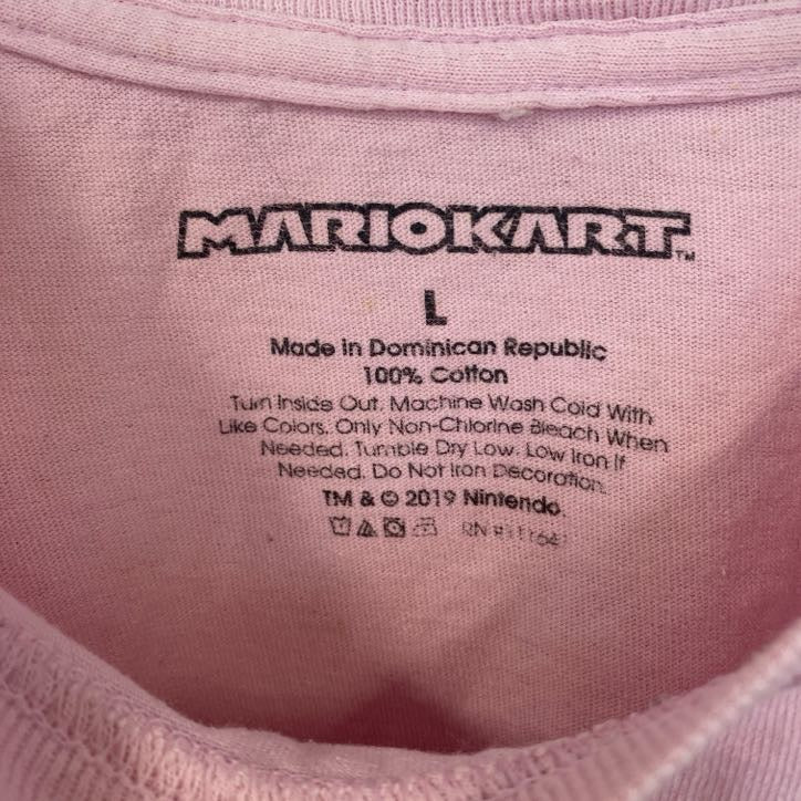 古着 used　半袖ゲームプリントTシャツ　マリオカート　MARIOKART　クルーネック　レトロデザイン　ピンク　Lサイズ