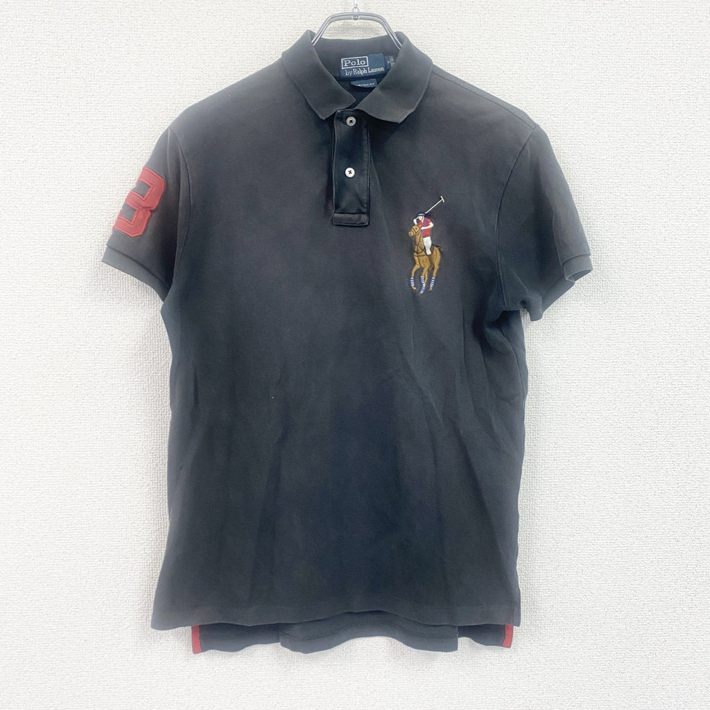 POLO by Ralph Lauren　ラルフローレン　半袖ポロシャツ　ビックポニー　刺繍ロゴ　ワッペン　黒　ブラック　Mサイズ
