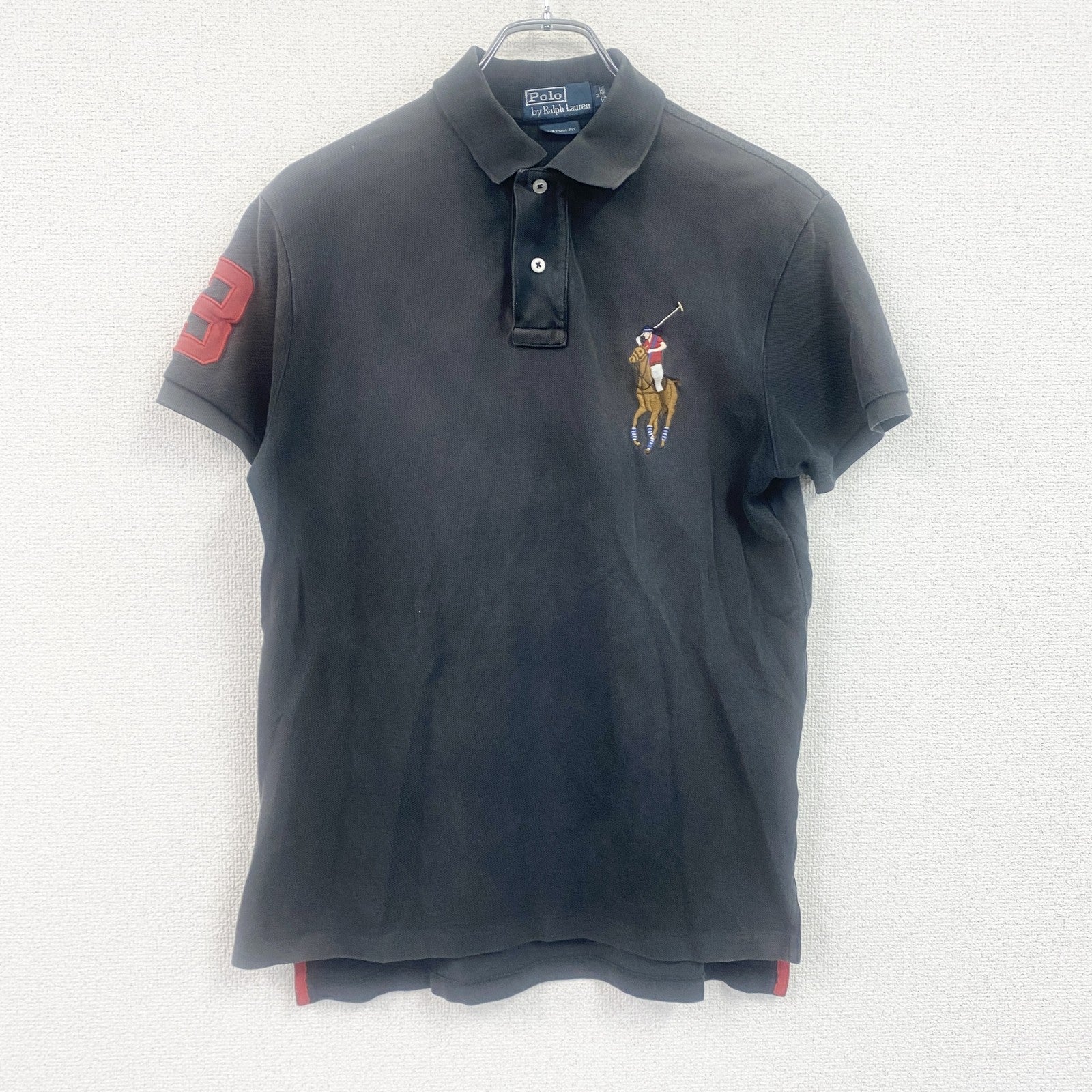POLO by Ralph Lauren　ラルフローレン　半袖ポロシャツ　ビックポニー　刺繍ロゴ　ワッペン　黒　ブラック　Mサイズ