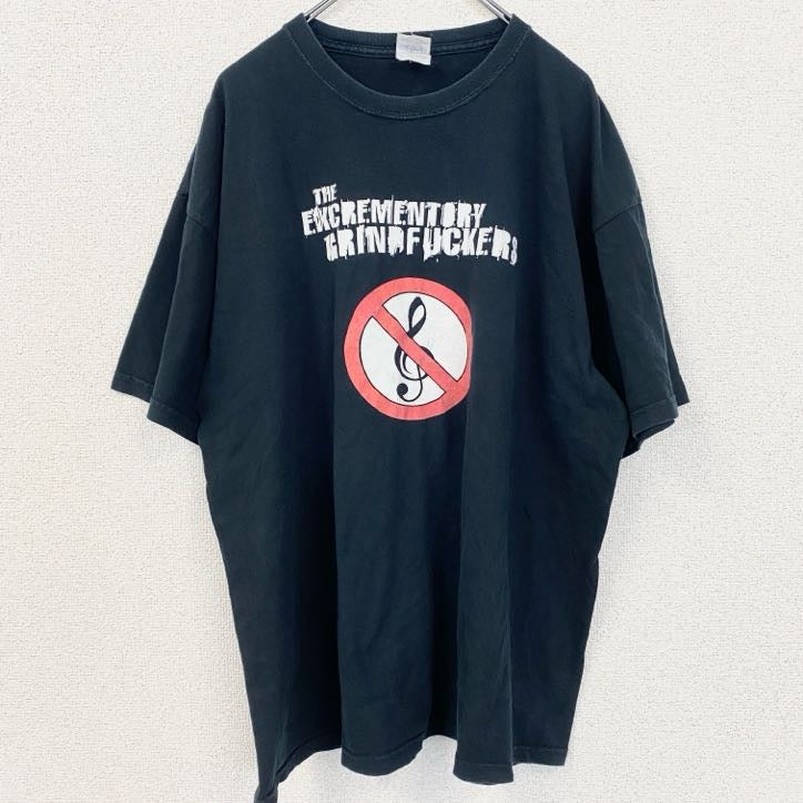 古着 used　GILDAN ギルダン　半袖プリントTシャツ　クルーネック　レトロデザイン　黒　ブラック　XLサイズ