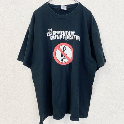 古着 used　GILDAN ギルダン　半袖プリントTシャツ　クルーネック　レトロデザイン　黒　ブラック　XLサイズ