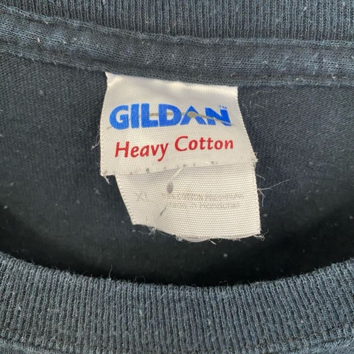 古着 used　GILDAN ギルダン　半袖プリントTシャツ　クルーネック　レトロデザイン　黒　ブラック　XLサイズ