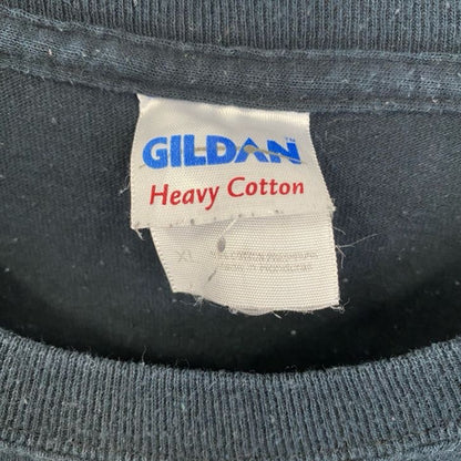 古着 used　GILDAN ギルダン　半袖プリントTシャツ　クルーネック　レトロデザイン　黒　ブラック　XLサイズ
