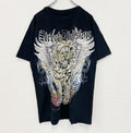 古着 used　MAURO IERRINI　半袖ビッグプリントTシャツ　ライオン　翼　十字架　クルーネック　黒　レトロ　Lサイズ