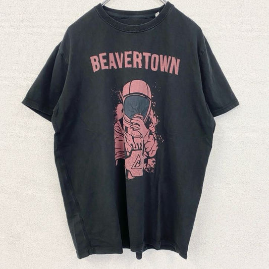 古着 used　半袖プリントTシャツ　クルーネック　レトロデザイン　宇宙飛行士　BEAVERTOWN　黒　ブラック　XLサイズ