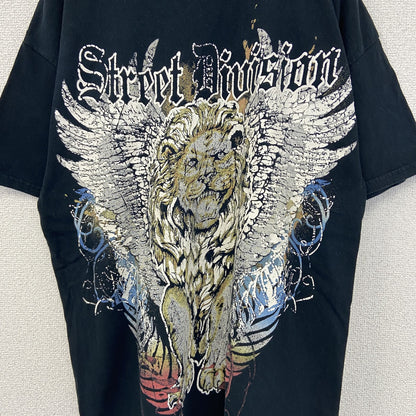 古着 used　MAURO IERRINI　半袖ビッグプリントTシャツ　ライオン　翼　十字架　クルーネック　黒　レトロ　Lサイズ