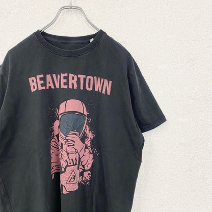 古着 used　半袖プリントTシャツ　クルーネック　レトロデザイン　宇宙飛行士　BEAVERTOWN　黒　ブラック　XLサイズ
